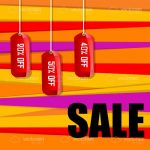 Red Discount Tags in Multicolour Background with Sale Text